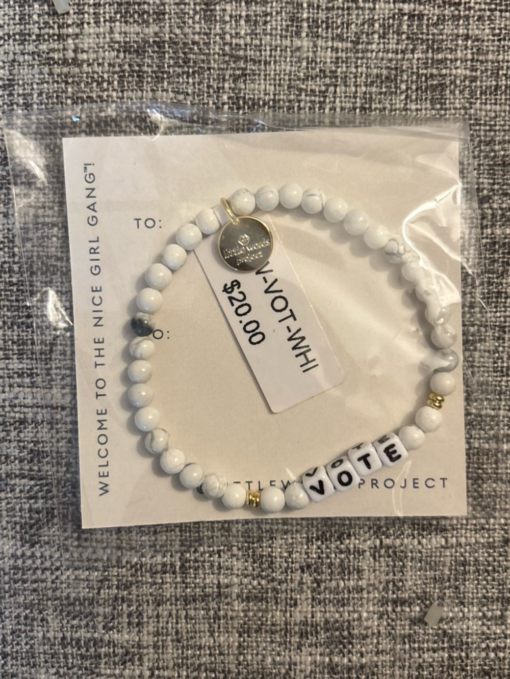 The Little Words Project White 'VOTE' Beaded Bracelet